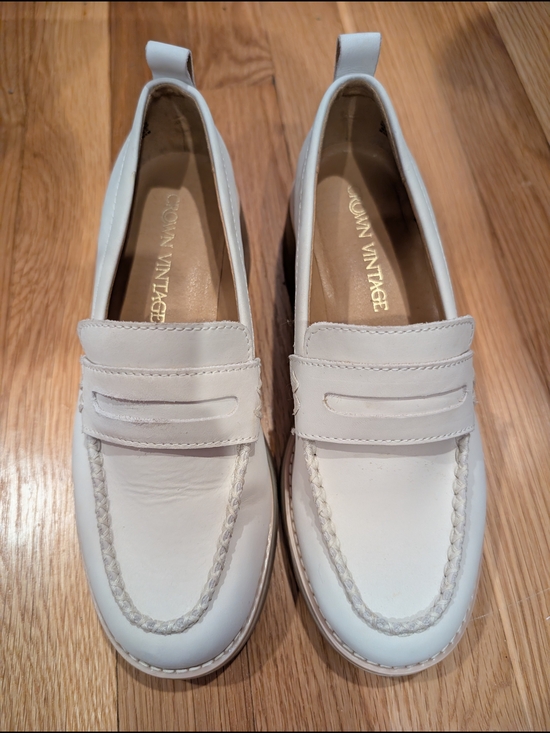 Crown Vintage Shoes - White Leather Chunky Penny Loafers - Crown Vintage